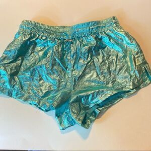 Forever 21 Metallic Foil Party dance aqua hi rise lined bootie shorts rave Small